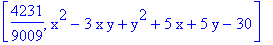 [4231/9009, x^2-3*x*y+y^2+5*x+5*y-30]